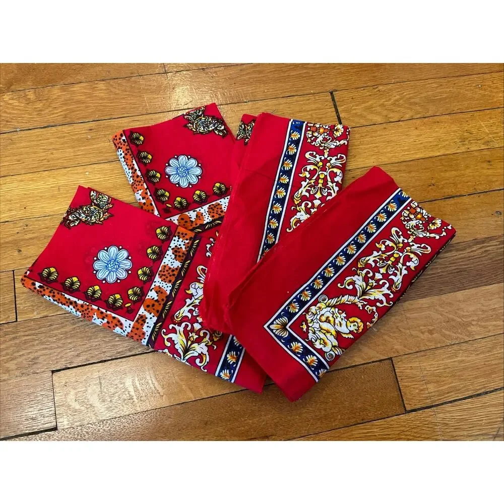 Red Bandana Bohemian Style 100% Cotton Neck Scarf Boho Block Print Lot 4